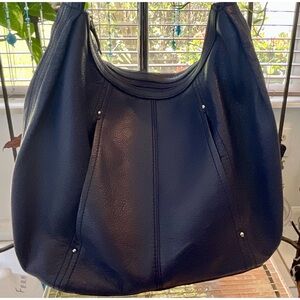 TIGNANELLO NAVY BLUE LEATHER SHOULDER BAG FRONT POCKETS FULLY LINED NEW NWOT